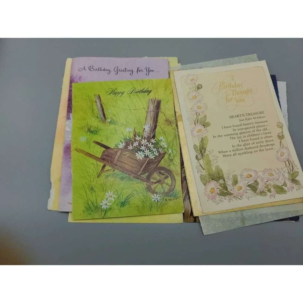 15 Old Vintage‎ Used Greeting Card Fronts for Crafts Mice Flowers Birthday